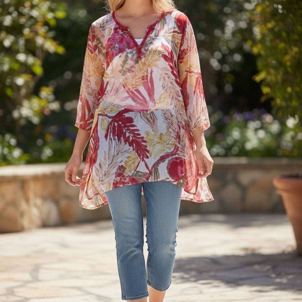 Tantrums Multicolor Floral Sheer Tunic